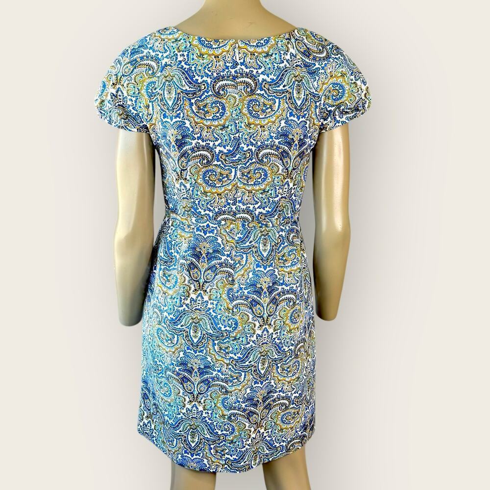 J. Crew Cotton Silk Blend Cap Sleeves Sheath Mini Dress Size 4 Peacock Paisley - Picture 3 of 14